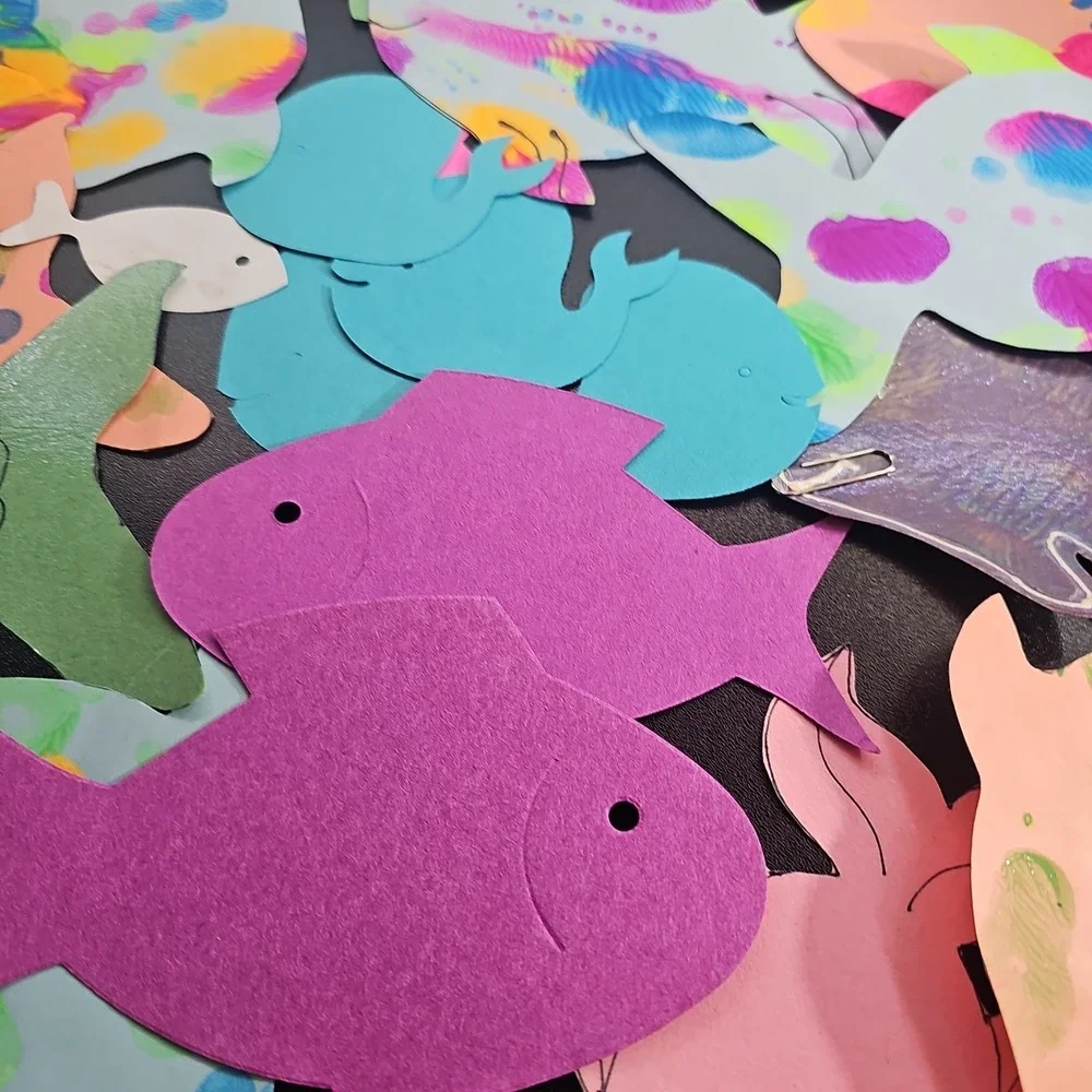 Random Fish Die-Cuts Cardstock Set 40 Scrapbook Embellishments Hand Painted
